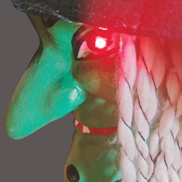 Witch Halloween Decor Wall Hanging Sound Light Red Eyes Touch Activated Hackles - Picture 5 of 11